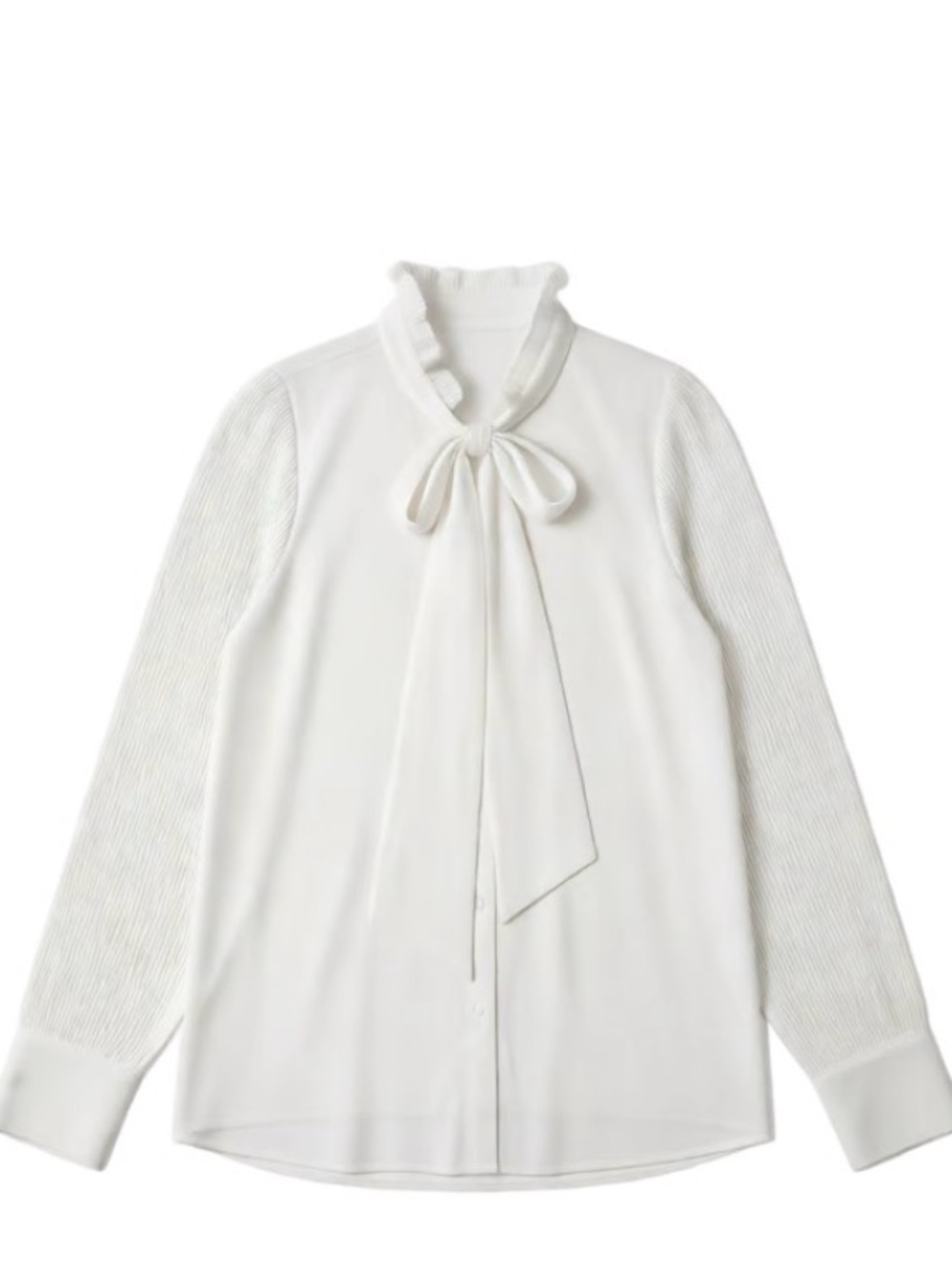 Zara White Ruffle Tie-Neck Blouse - Women's Top